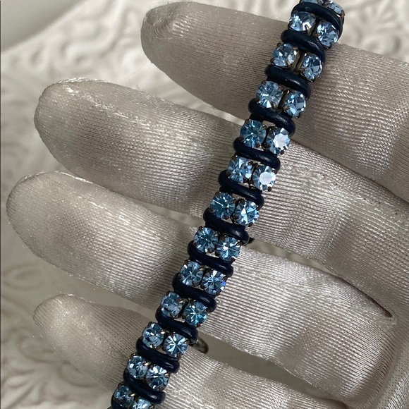 Fossil Sky Blue Crystal Rhinestone Leather Bracelet Whimsical Bohemian Sparkle - Picture 15 of 16